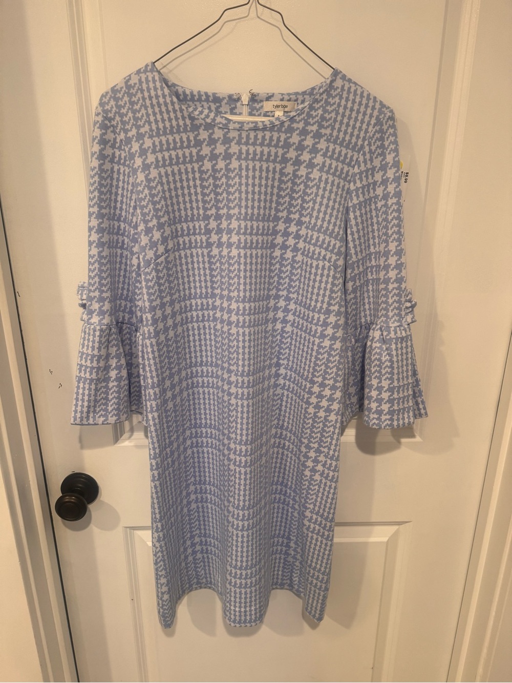 Tyler Boe Light Blue Houndstooth Long Sleeve Shift Dress